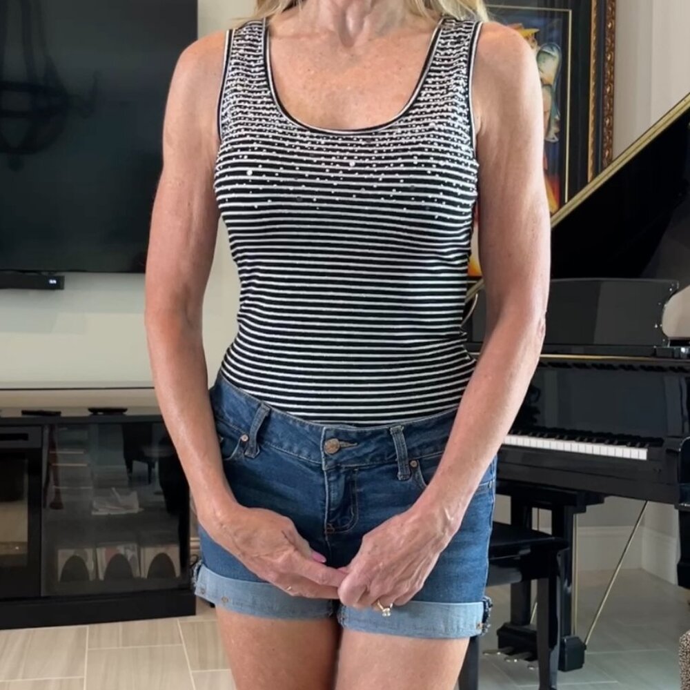 Cache Striped Tank Top with Rhinestones Size S - Picture 2 of 5
